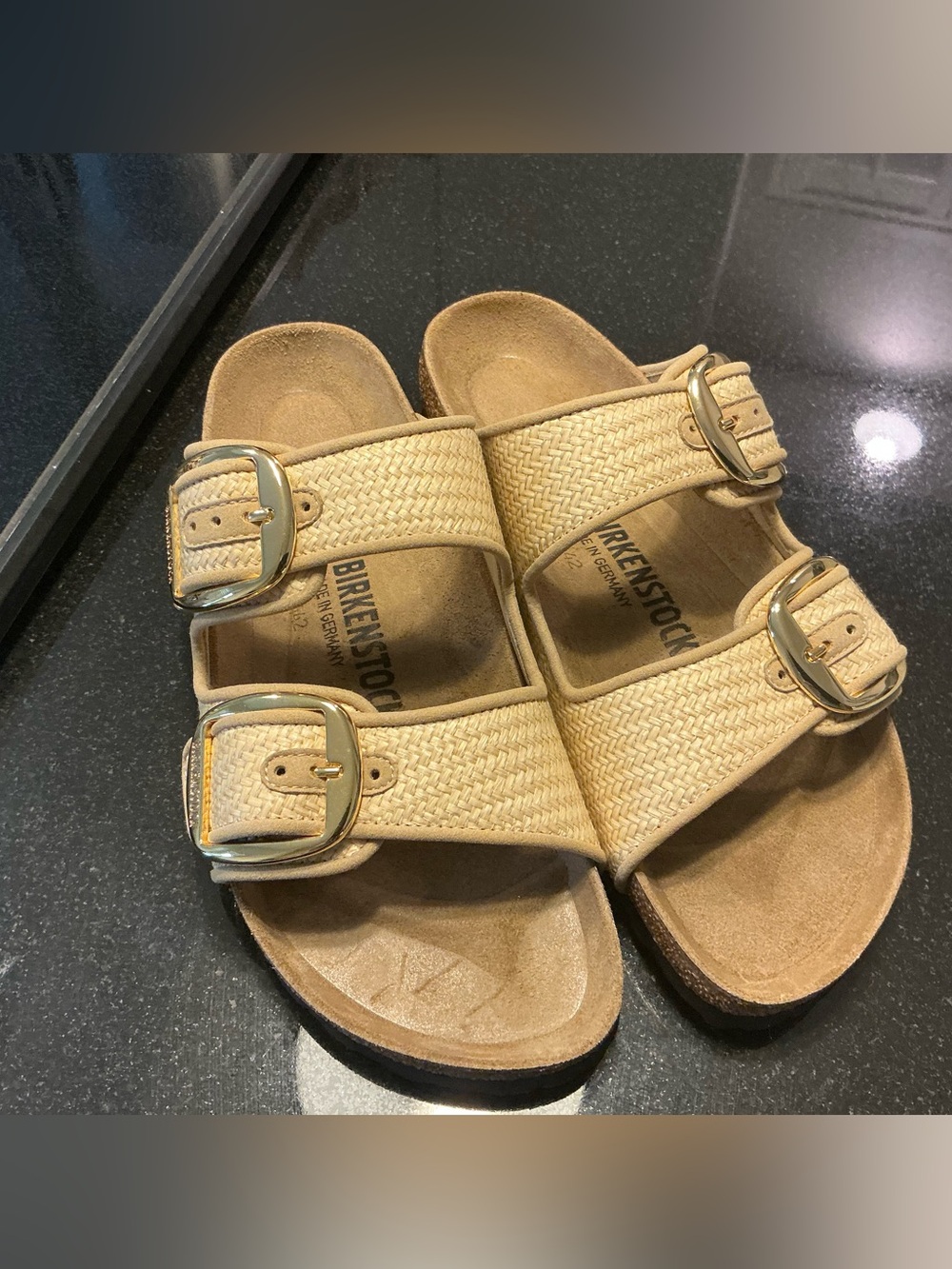 ‼️New Arizona Birkenstock Tan Raffia Big Buckle EU39
